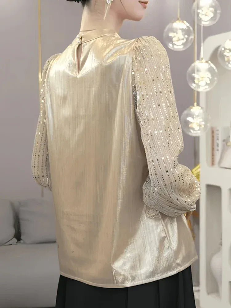 Long Sleeve Blouse 2025 New Summer Woman Clothing Sequins Blusas Para Mujer Top Casual Slim Blouses For Women - SN Wigs & More