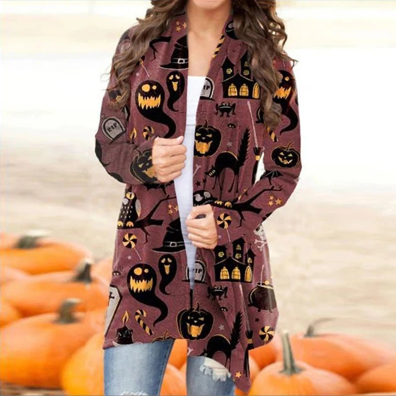 Long Sleeve Halloween Women Simple Outerwear Spring Autumn Loungewear 2022 V - Neck Elegant Ladies Trench Streetwear Dropshipping - SN Wigs & More