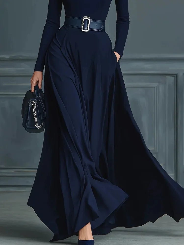 Long Sleeve Simple Holiday Party Dress Women Autumn Turtleneck Elegant Maxi Dress New Patchwork Slim Fit Ladies Dress Vestidos - SN Wigs & More