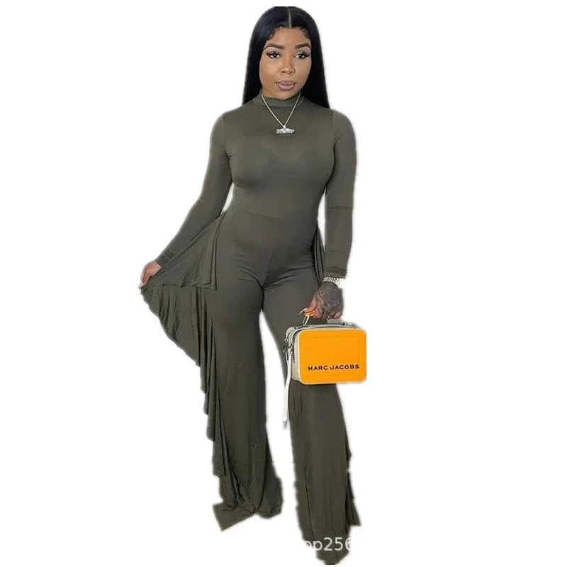 Long Sleeve Women's Jumpsuit Bodysuit Slim Fringe Jumpsuit Ladies Fringe Jumpsuit
