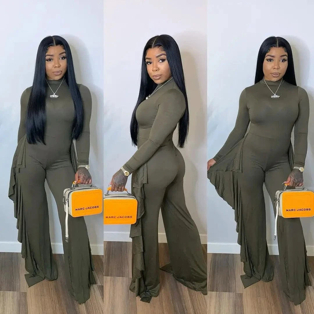 Long Sleeve Women's Jumpsuit Bodysuit Slim Fringe Jumpsuit Ladies Fringe Jumpsuit