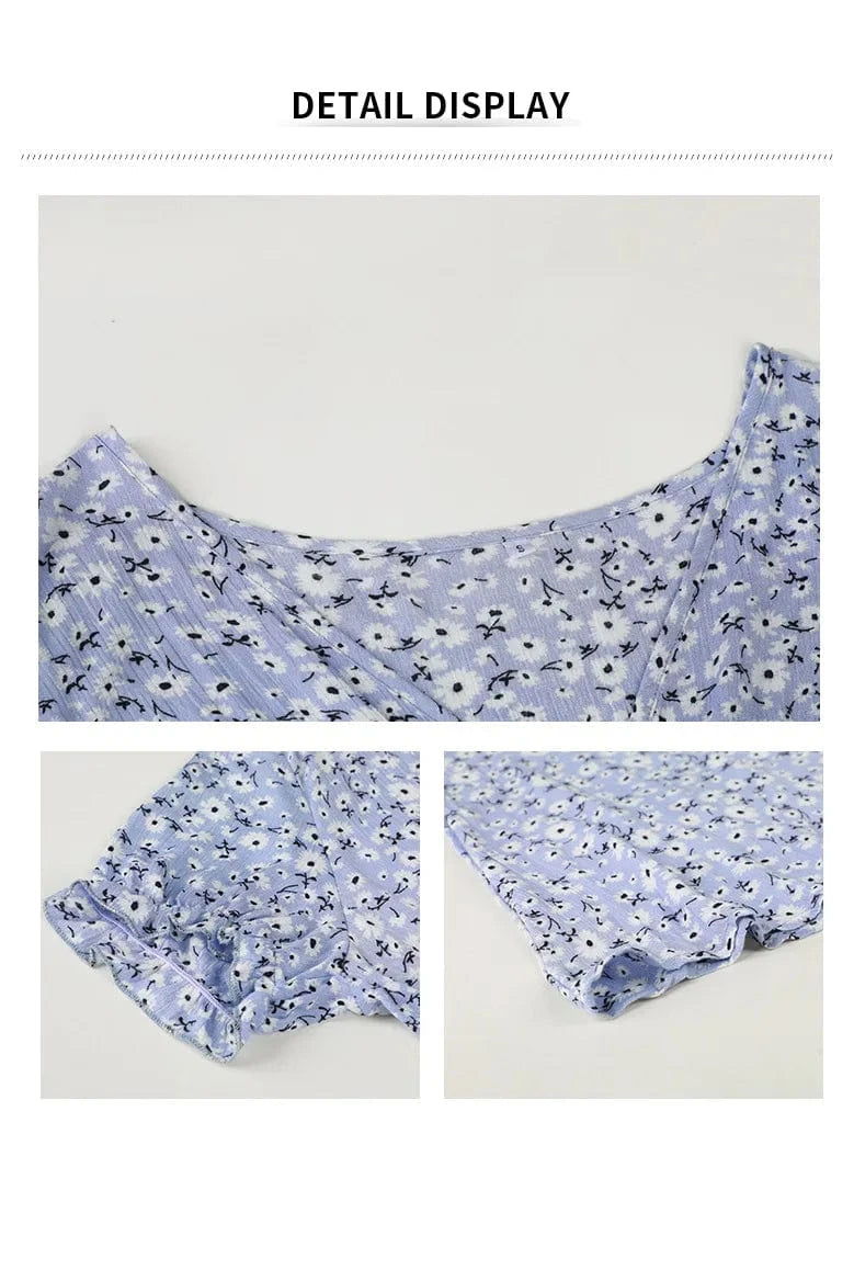 Long Vacation Style Print Dress Women Elastic Waist V Neck Big Swing Fashion Summer Short Sleeve Dresses New 2024