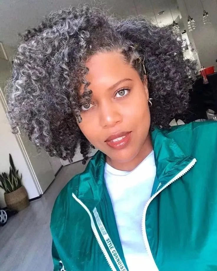 Loose curly Salt & pepper wig human hair 34 salt&pepper colored wig machine made non lace wig real hair soft comfortable