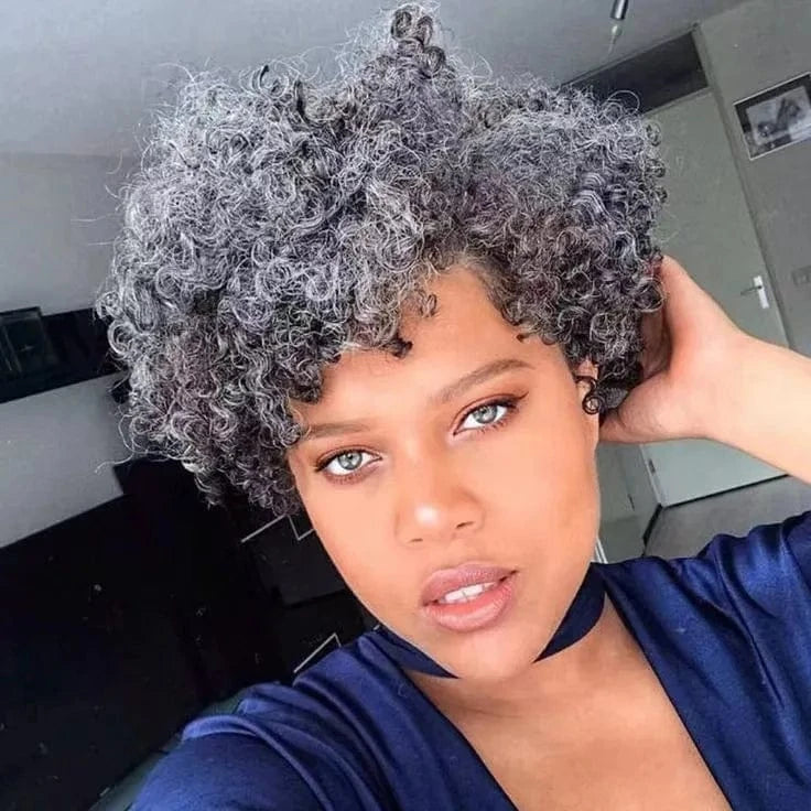 Loose curly Salt & pepper wig human hair 34 salt&pepper colored wig machine made non lace wig real hair soft comfortable