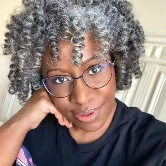 Loose curly Salt & pepper wig human hair 34 salt&pepper colored wig machine made non lace wig real hair soft comfortable