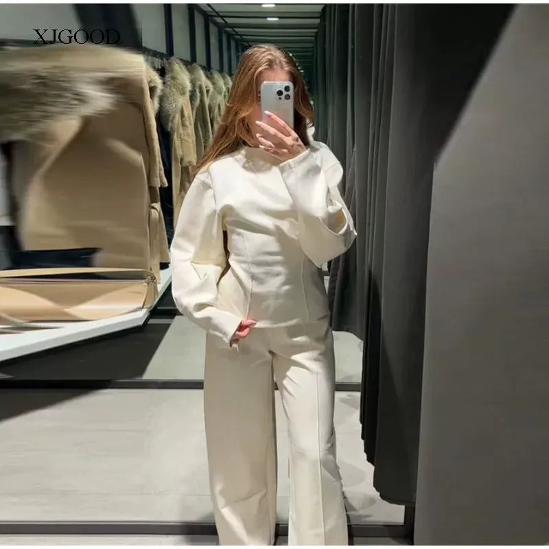 Loose O-neck Top Wide Leg Pants Set Loose O Collar Top Wide Leg Pants Set