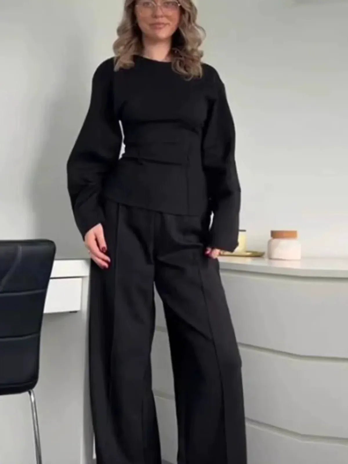 Loose O - neck Top Wide Leg Pants Set Loose O Collar Top Wide Leg Pants Set - SN Wigs & More