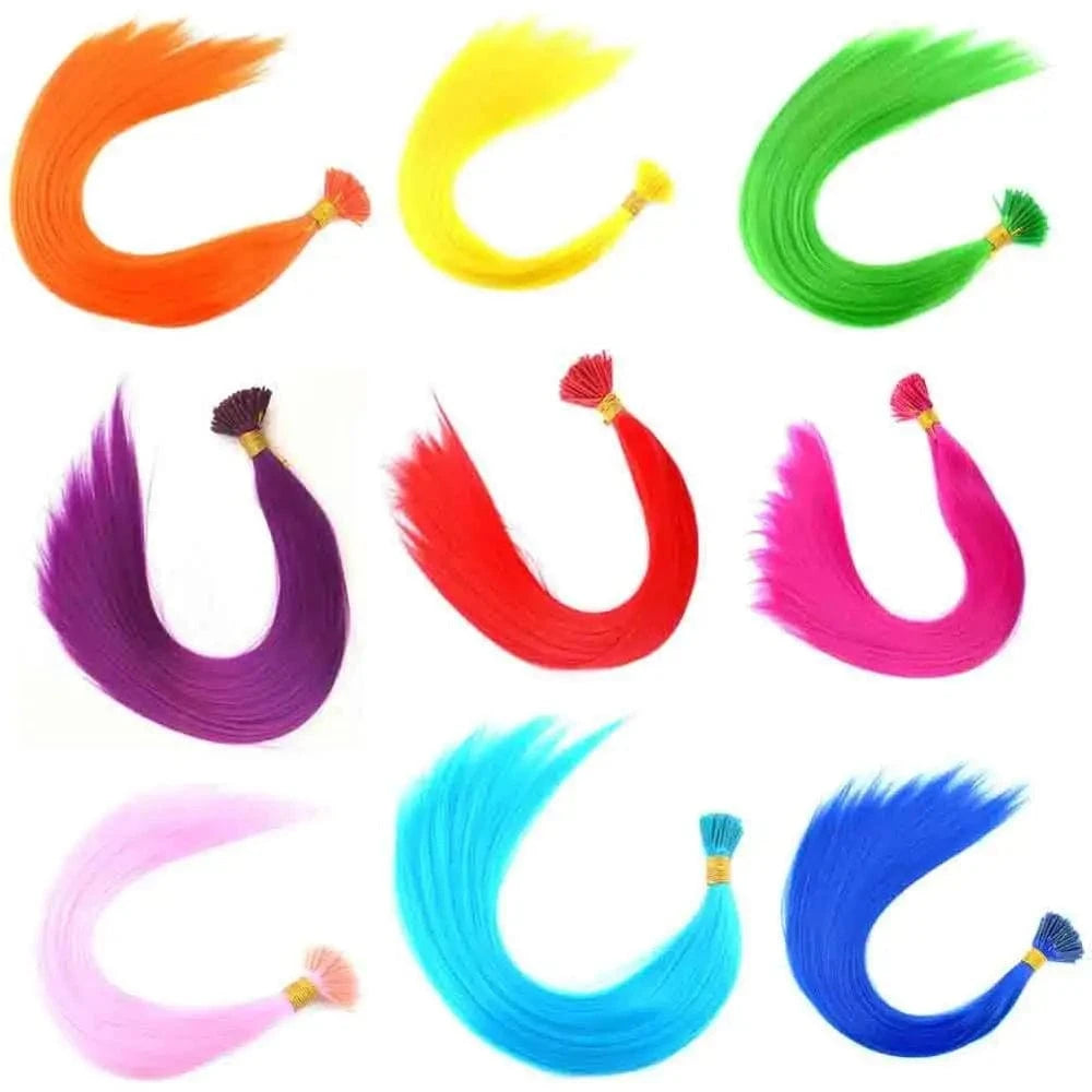Lot 20'' 100s Mixed Rainbow Cosplay  Heat Resistant Synthetic I Tip Hair Extensions Purple Color for Party