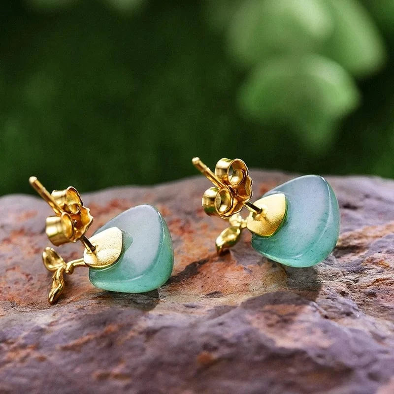 lotus fun Creative design Natural Aventurine stone Spring Fresh Bud Stud Earrings jewellery jewelry fine jewelry for women