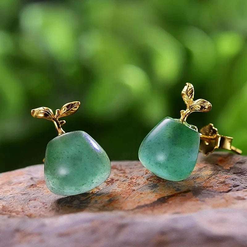 lotus fun Creative design Natural Aventurine stone Spring Fresh Bud Stud Earrings jewellery jewelry fine jewelry for women