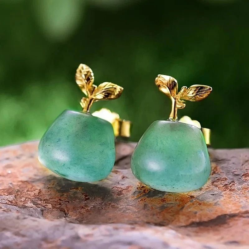 lotus fun Creative design Natural Aventurine stone Spring Fresh Bud Stud Earrings jewellery jewelry fine jewelry for women