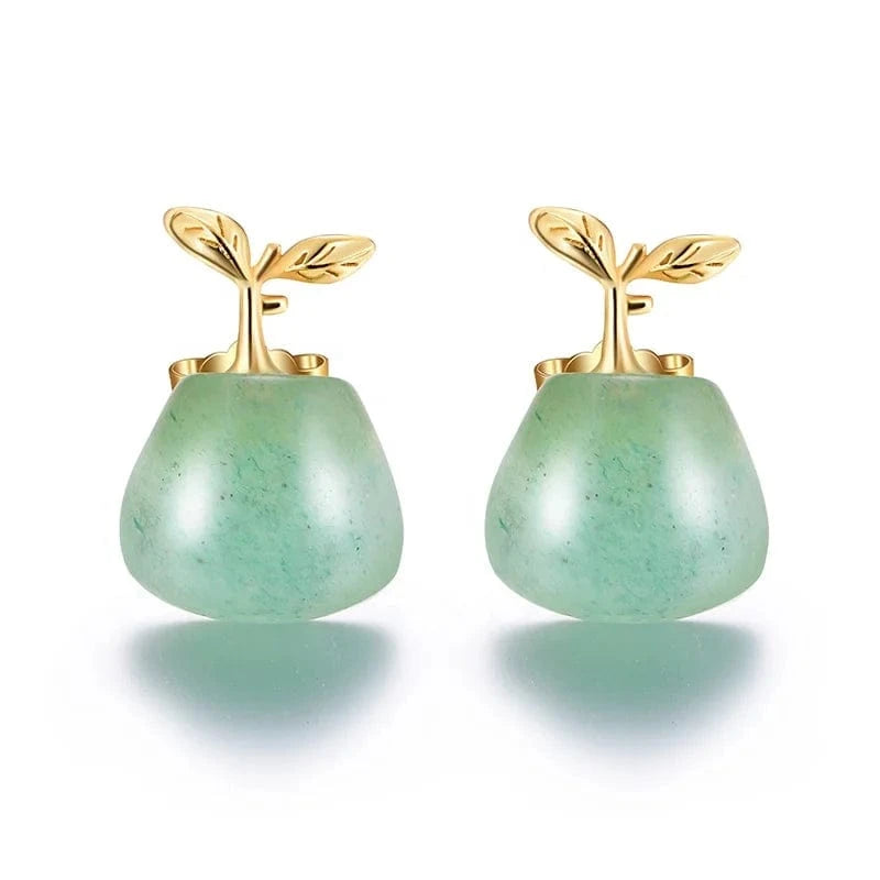 lotus fun Creative design Natural Aventurine stone Spring Fresh Bud Stud Earrings jewellery jewelry fine jewelry for women