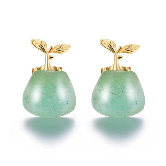lotus fun Creative design Natural Aventurine stone Spring Fresh Bud Stud Earrings jewellery jewelry fine jewelry for women