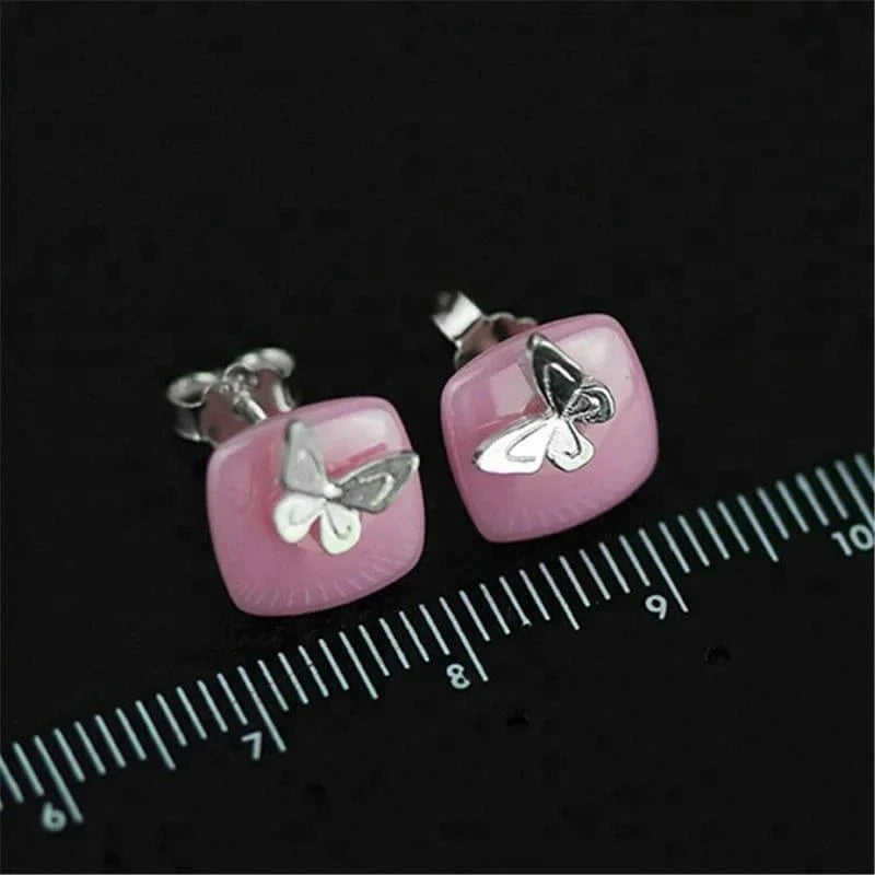lotus fun Custom 925 Butterfly Stud Earring ceramic jewelry fine jewelry for women
