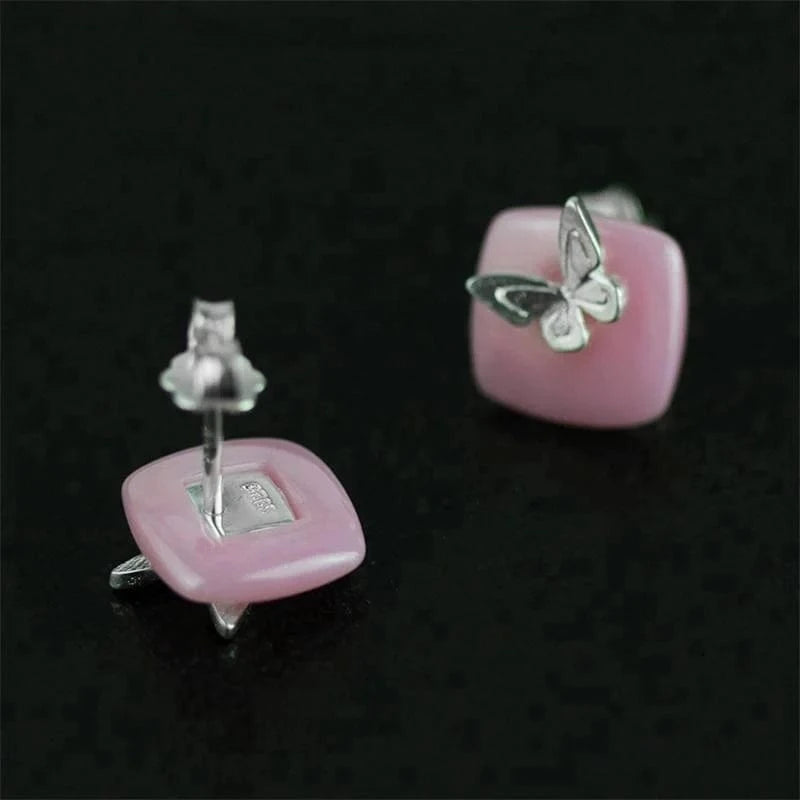 lotus fun Custom 925 Butterfly Stud Earring ceramic jewelry fine jewelry for women