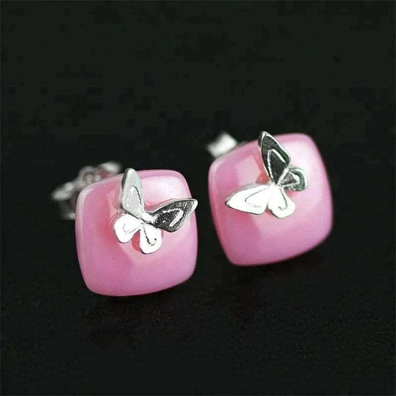 lotus fun Custom 925 Butterfly Stud Earring ceramic jewelry fine jewelry for women