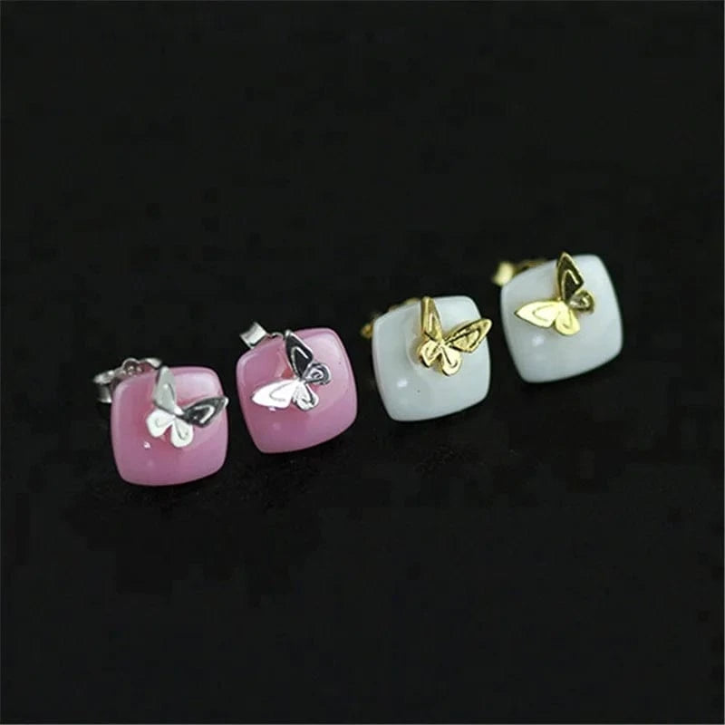 lotus fun Custom 925 Butterfly Stud Earring ceramic jewelry fine jewelry for women