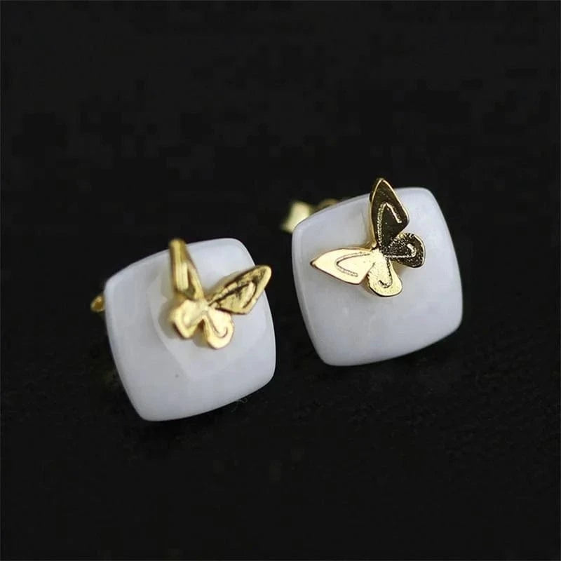 lotus fun Custom 925 Butterfly Stud Earring ceramic jewelry fine jewelry for women