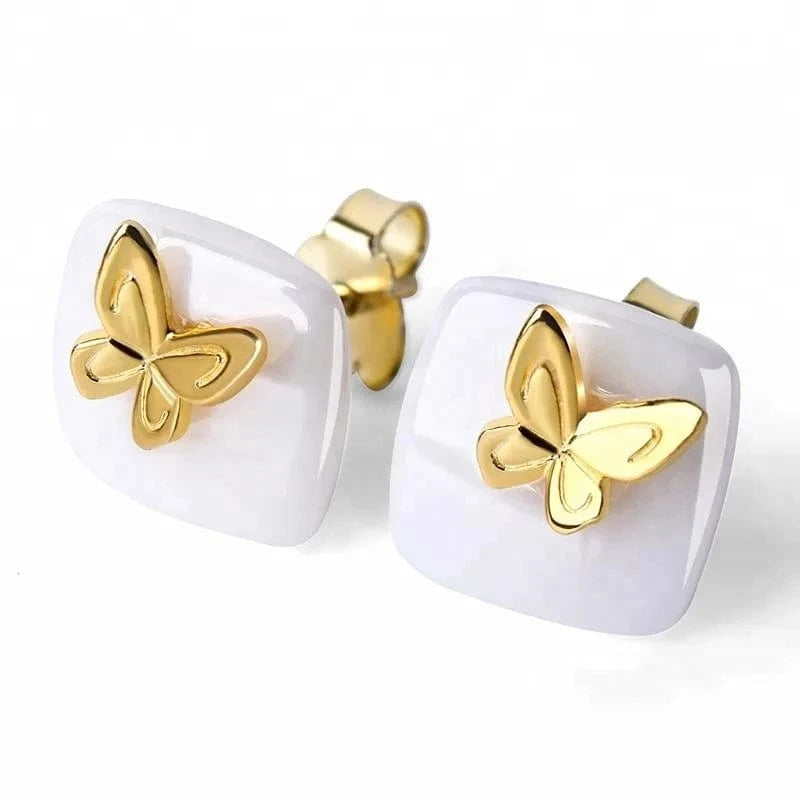lotus fun Custom 925 Butterfly Stud Earring ceramic jewelry fine jewelry for women