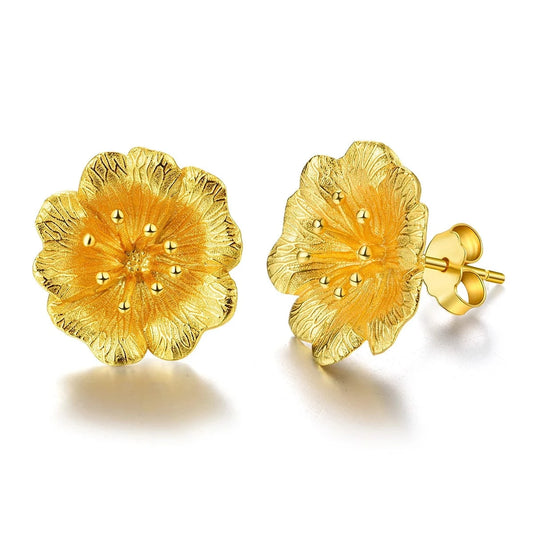 lotus fun Lotus Fun New Product Trendy 925 Sterling Silver Earrings 18K Gold Plated Flower Earring Stud fine jewelry for women