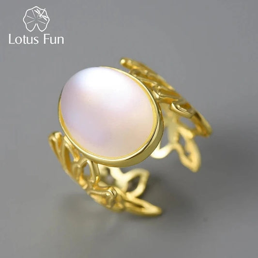 Lotus Fun Luxury Big Gemstone Openwork Pattern Adjustable Ring Real 925 Sterling Silver Fine Jewelry