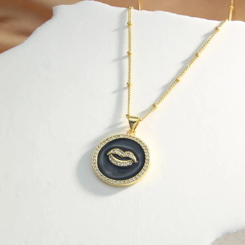 love / 45CM / 2 Fashionable Brass Star Moon Pendant Necklaces Elegant Cubic Zirconia Round Party Jewelry For Women Star of David Enamel Chain