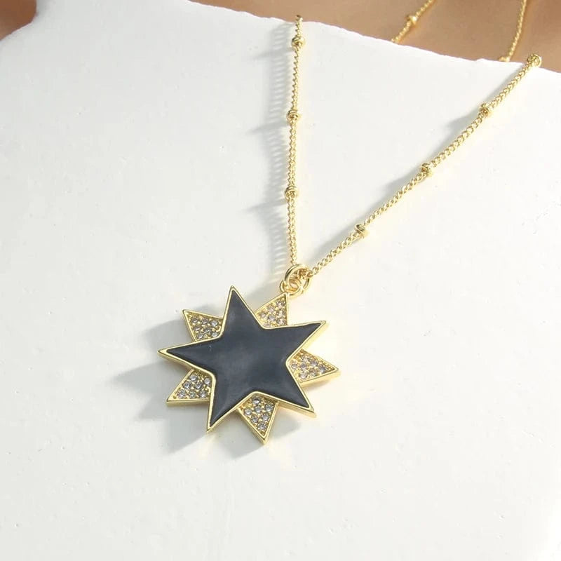 love / 45CM / 3 Fashionable Brass Star Moon Pendant Necklaces Elegant Cubic Zirconia Round Party Jewelry For Women Star of David Enamel Chain
