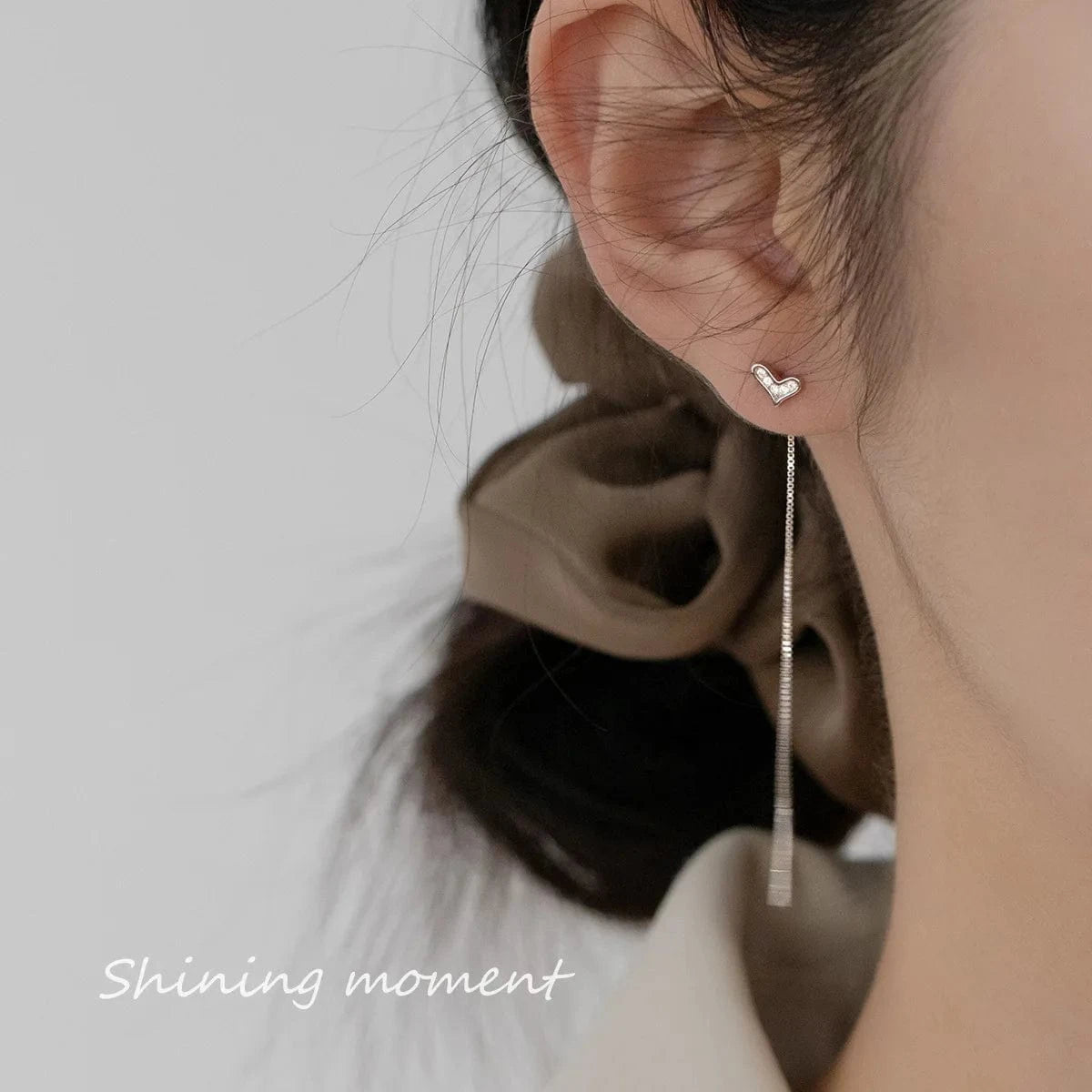 Lovely Heart Zircon Pave Long Chain Tassel Drop Earrings For Women 925 Sterling Silver New Jewelry