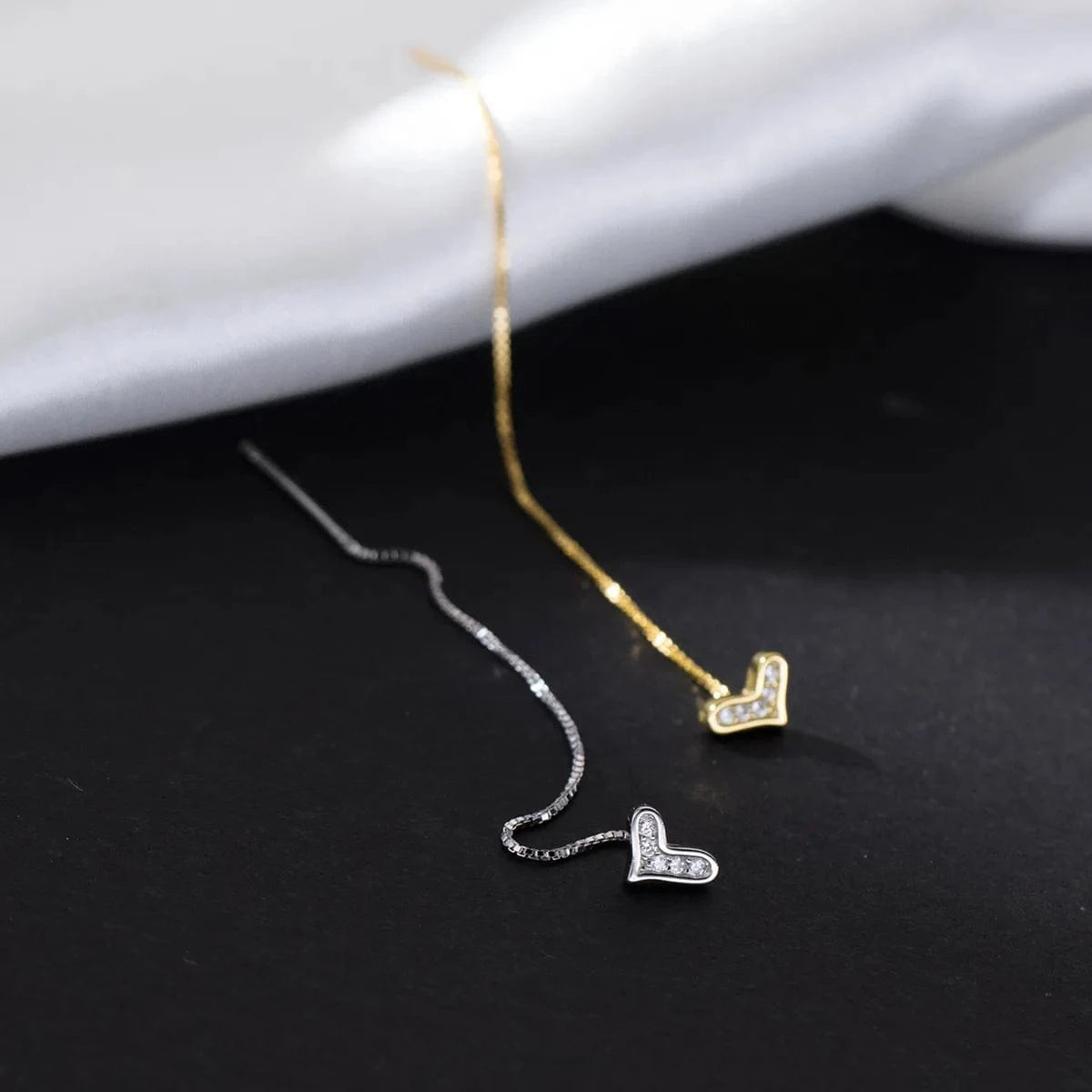 Lovely Heart Zircon Pave Long Chain Tassel Drop Earrings For Women 925 Sterling Silver New Jewelry