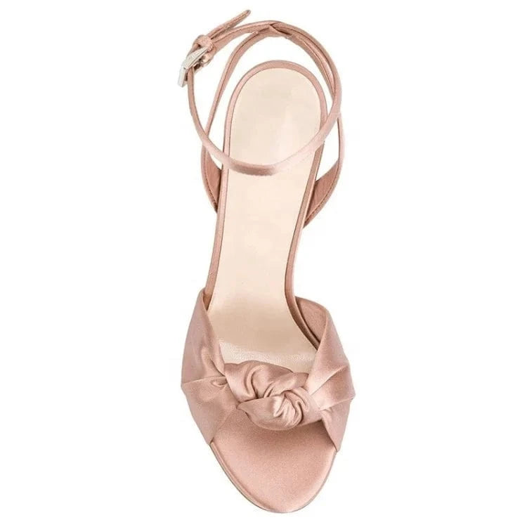 low price custom made satin fabric bow peep toe ankle strap super high heel dressing wedding party women heel sandals