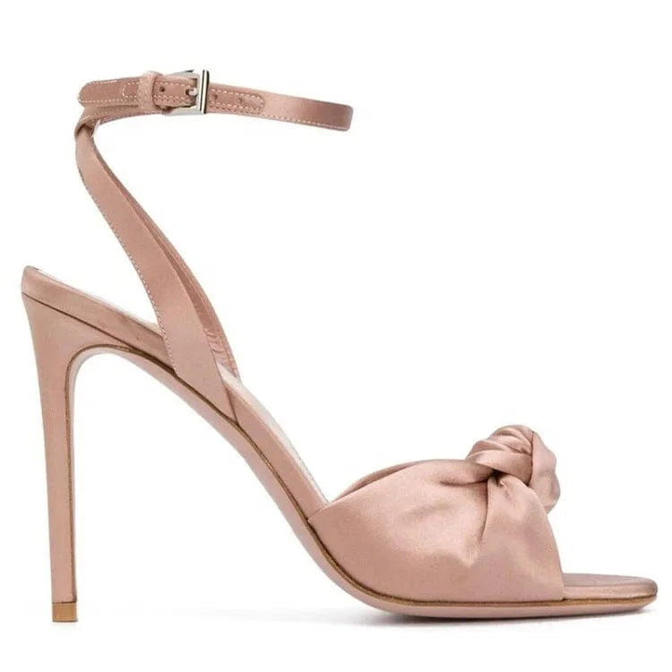 low price custom made satin fabric bow peep toe ankle strap super high heel dressing wedding party women heel sandals