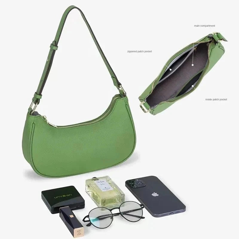 Lower Price Genuine Real Leather Underarm Saddle Handbag Design Cowhide Shoulder Bag For Ladies Girl Women Crescent-Shaped Pack