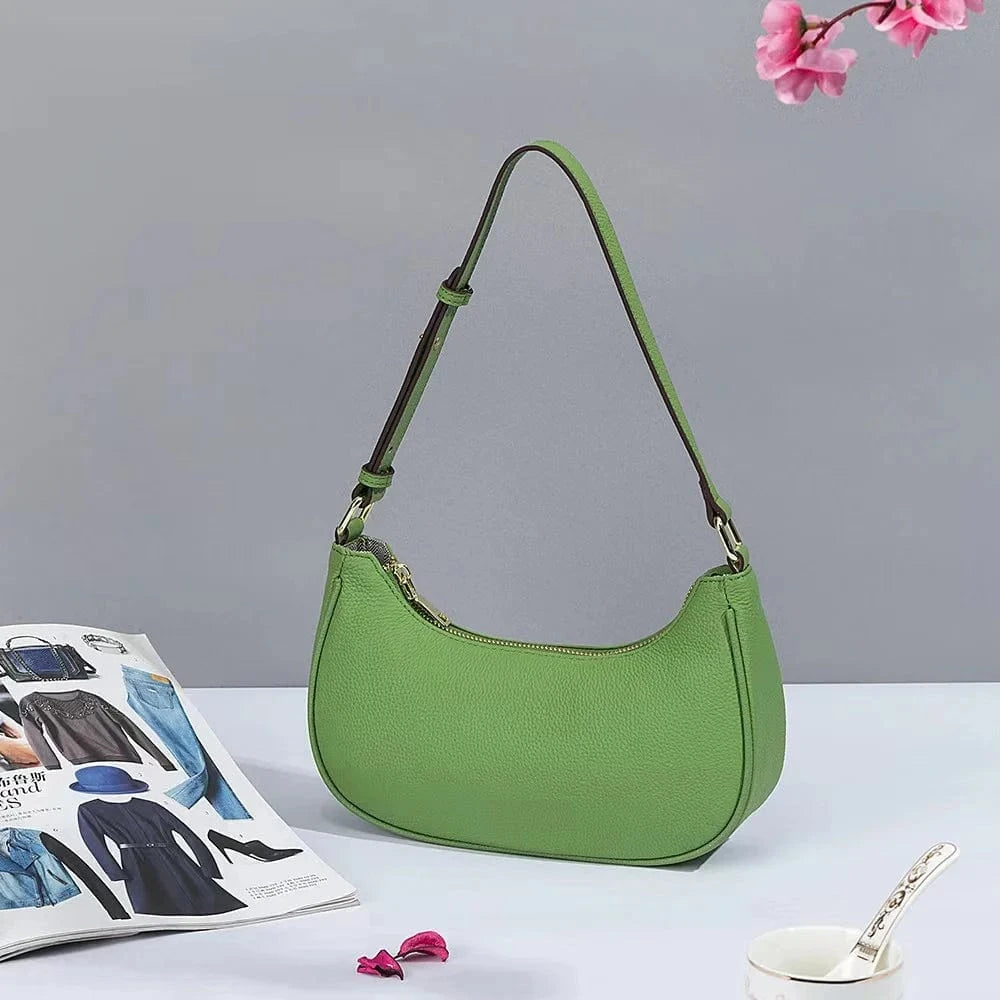 Lower Price Genuine Real Leather Underarm Saddle Handbag Design Cowhide Shoulder Bag For Ladies Girl Women Crescent-Shaped Pack