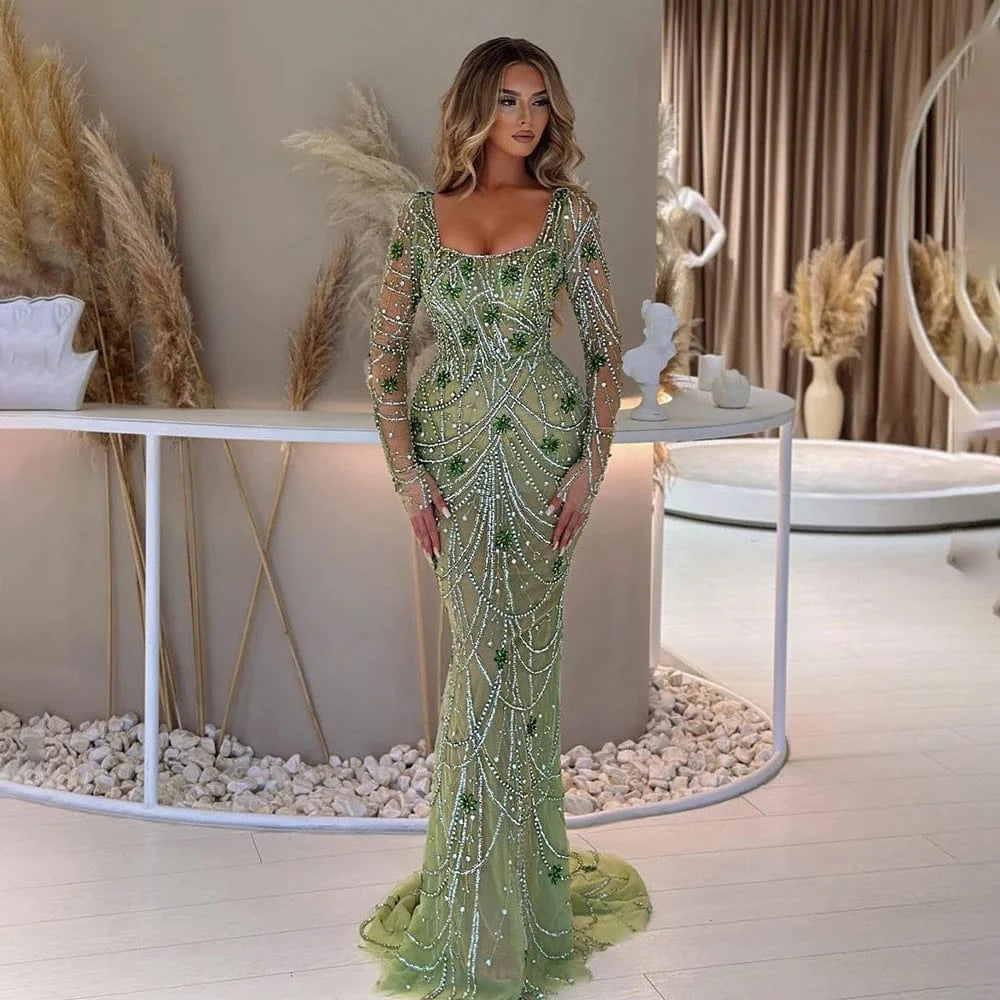 LSCZ195 New Arrivals Sparkly Beading Dress Sleeveless Celebrate Activity High Slit Dress Evening Women