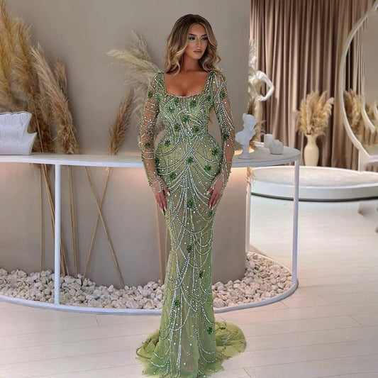 LSCZ195 New Arrivals Sparkly Beading Dress Sleeveless Celebrate Activity High Slit Dress Evening Women