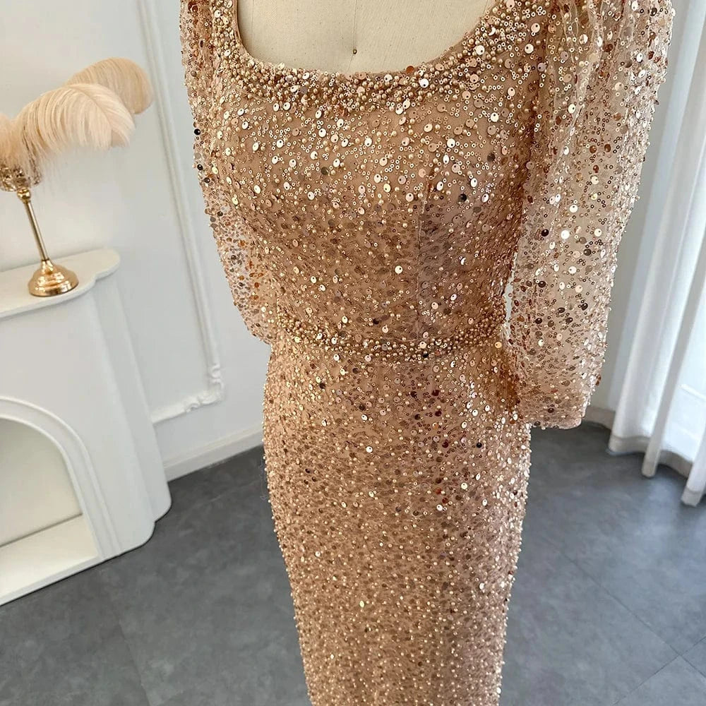 LSCZ198-2 New Fashion Long Sleeve Casual Evening Dresses Sparking Sequin Round Neck Prom Dress