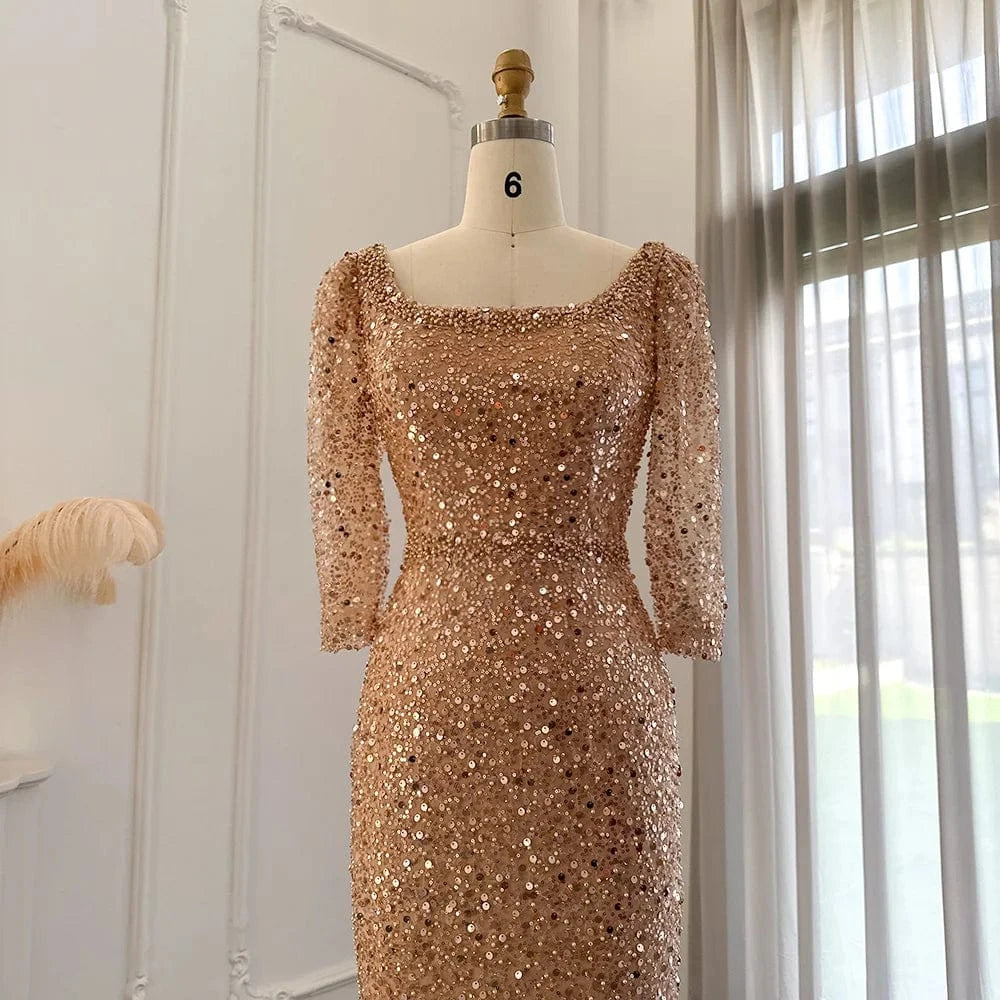 LSCZ198-2 New Fashion Long Sleeve Casual Evening Dresses Sparking Sequin Round Neck Prom Dress