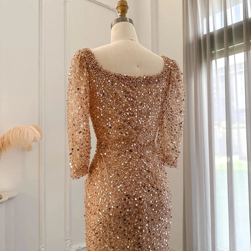 LSCZ198-2 New Fashion Long Sleeve Casual Evening Dresses Sparking Sequin Round Neck Prom Dress