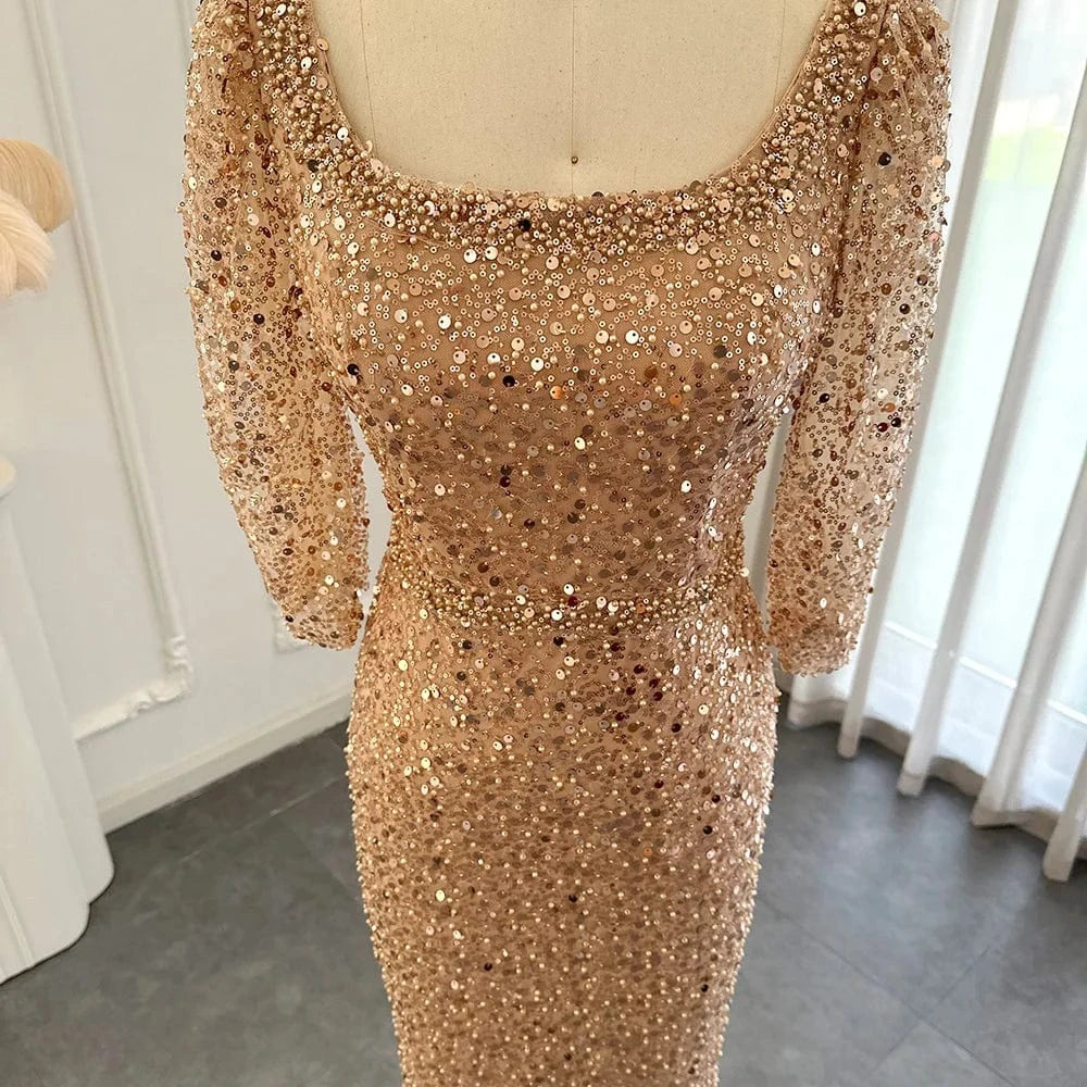 LSCZ198-2 New Fashion Long Sleeve Casual Evening Dresses Sparking Sequin Round Neck Prom Dress