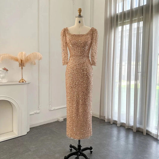 LSCZ198-2 New Fashion Long Sleeve Casual Evening Dresses Sparking Sequin Round Neck Prom Dress