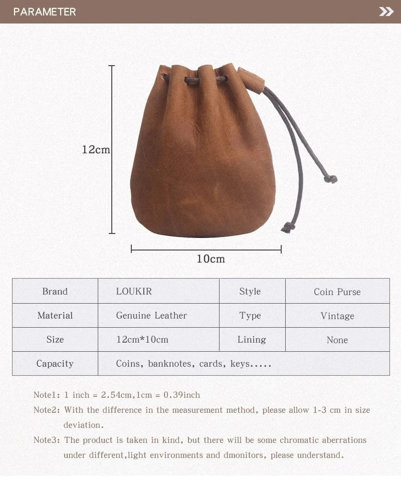 LUOKIR Men's Genuine Leather Coin Purse Simple Vintage Small Card Bag Women's Cowhide Wallet Keys Money Drawstring Storage Bags