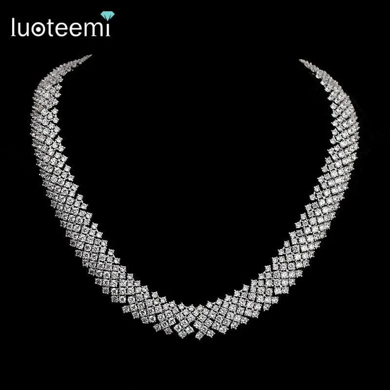 LUOTEEM New Free Shipping Gorgeous Zircon Bridal Jewelry Sets Wedding Jewelry Accessories Necklace Earrings for Women Party