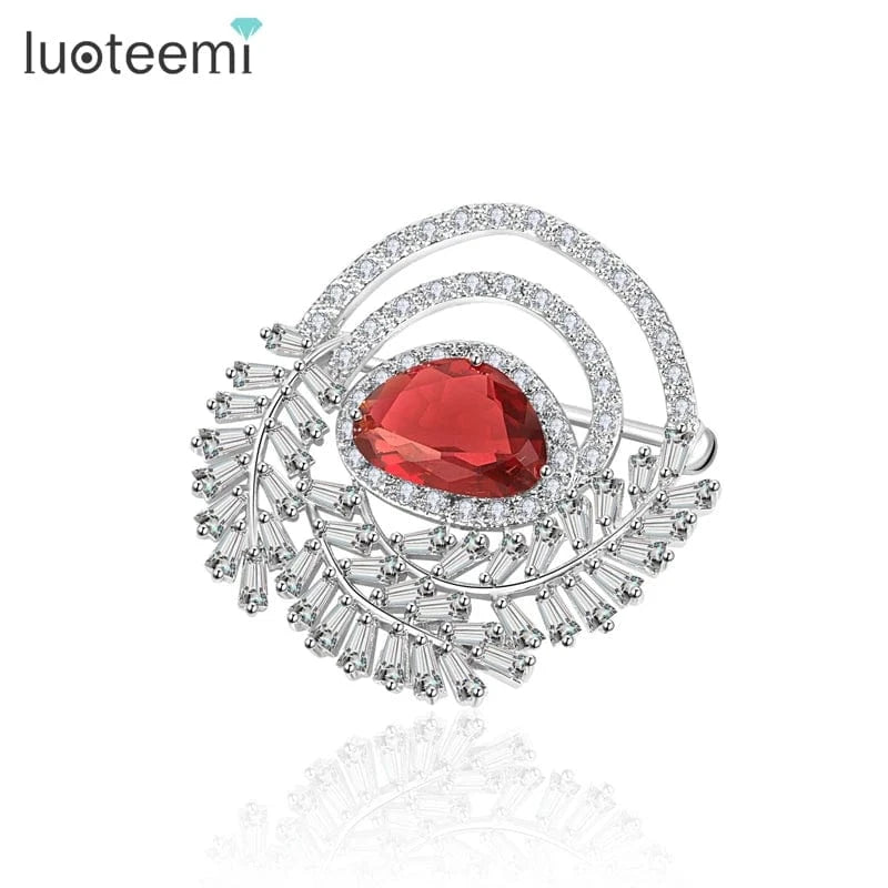 LUOTEEMI Cubic Zircon Jewelry Manufacturer Wholesale Fashion Luxury Custom Korea Design Fancy Wedding CZ Invitation Brooch Pin