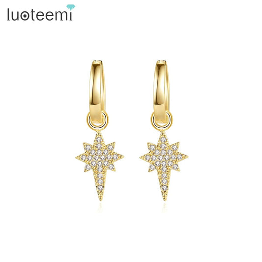 LUOTEEMI CZ Star Huggie Accessories Fashion Jewellery Beautiful Summer Gold Plated Hoop Earring