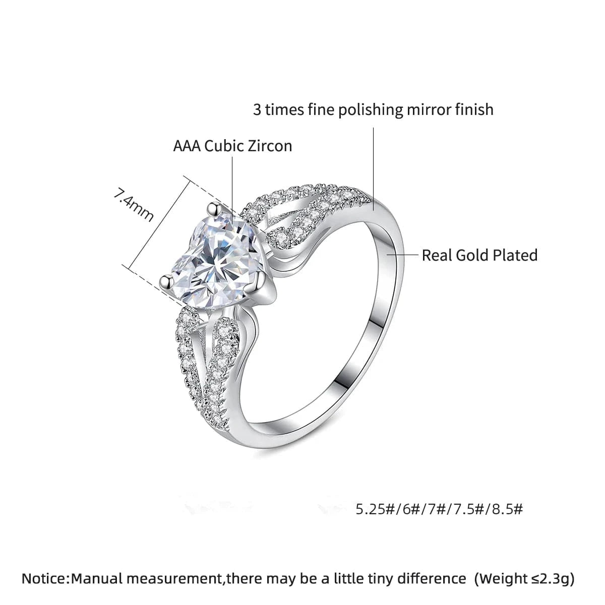 LUOTEEMI Diamond Stone Jewelry Woman Eternity Heart Shape Fashion Fancy Popular Claw Engagement Zircon Ring