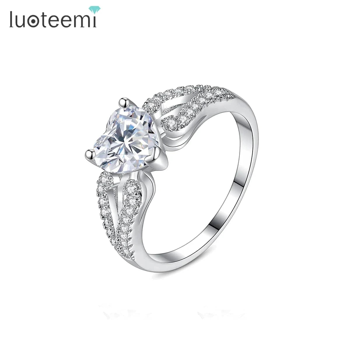 LUOTEEMI Diamond Stone Jewelry Woman Eternity Heart Shape Fashion Fancy Popular Claw Engagement Zircon Ring