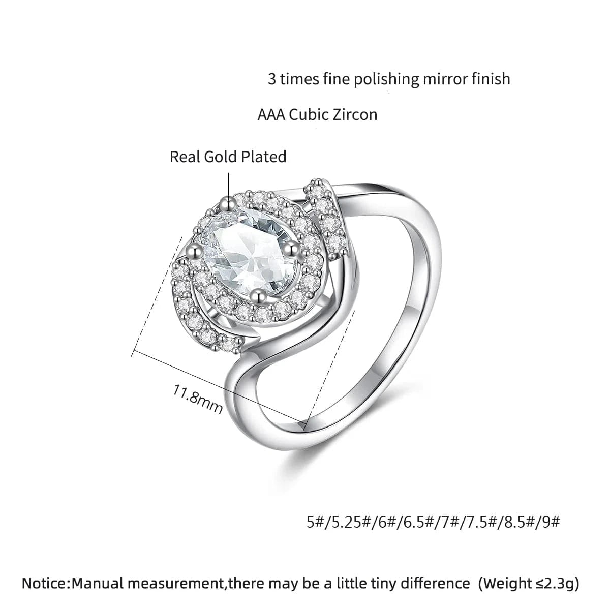 LUOTEEMI European Design Fashion White Gold Plated Party Jewelry CZ Engagement Ring for Women