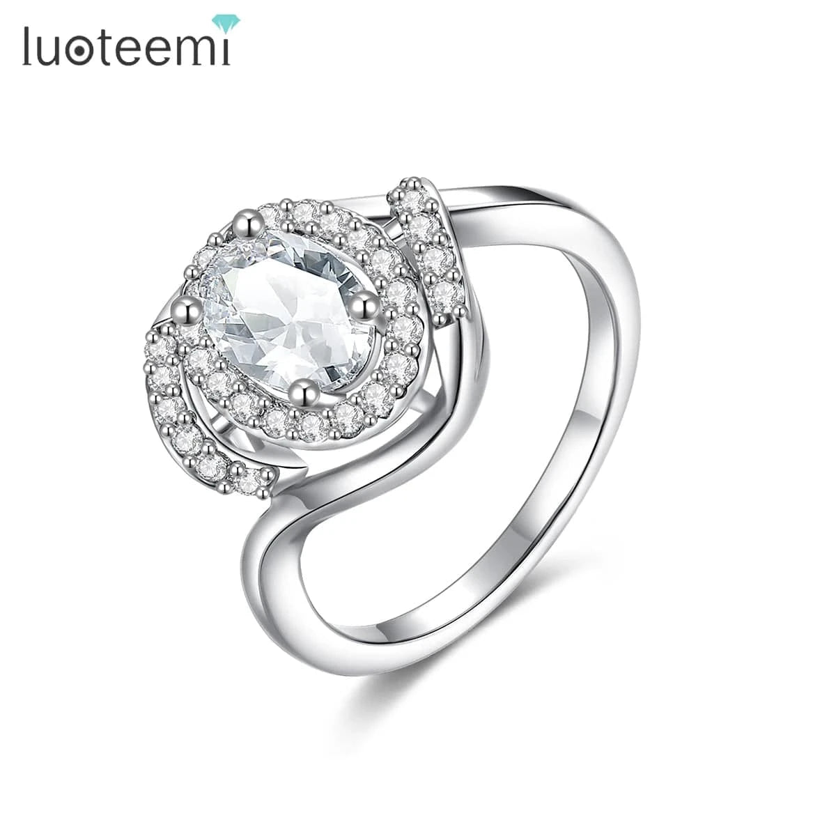 LUOTEEMI European Design Fashion White Gold Plated Party Jewelry CZ Engagement Ring for Women