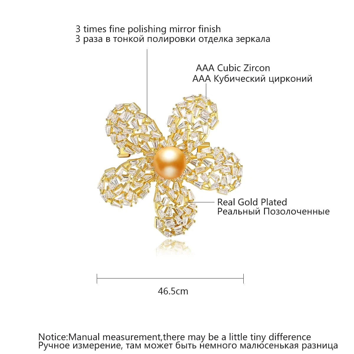 LUOTEEMI Fashion Women Jewelry Pearl & Rhinestone Cubic Zircon Flower Design Pearl Brooch Pin