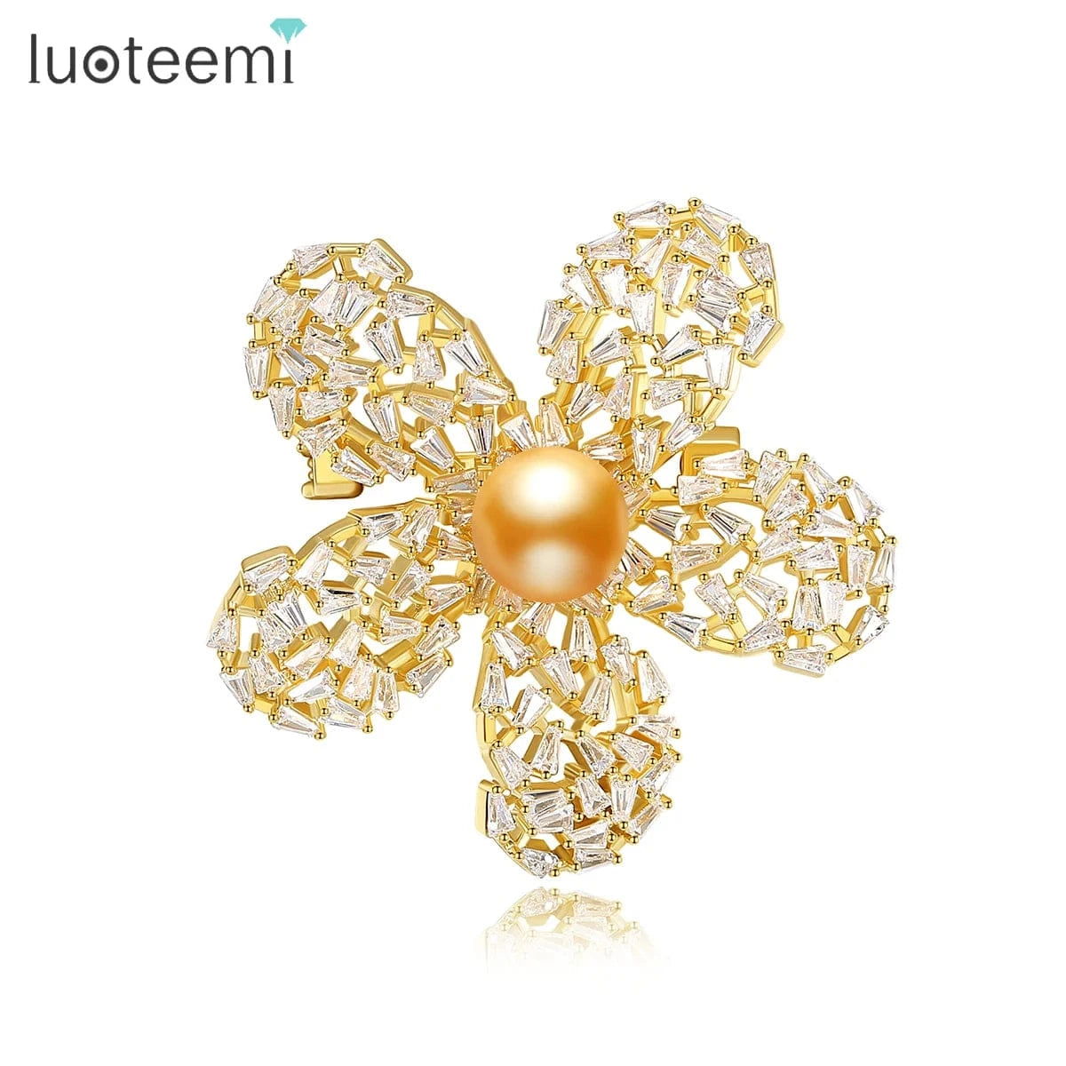 LUOTEEMI Fashion Women Jewelry Pearl & Rhinestone Cubic Zircon Flower Design Pearl Brooch Pin